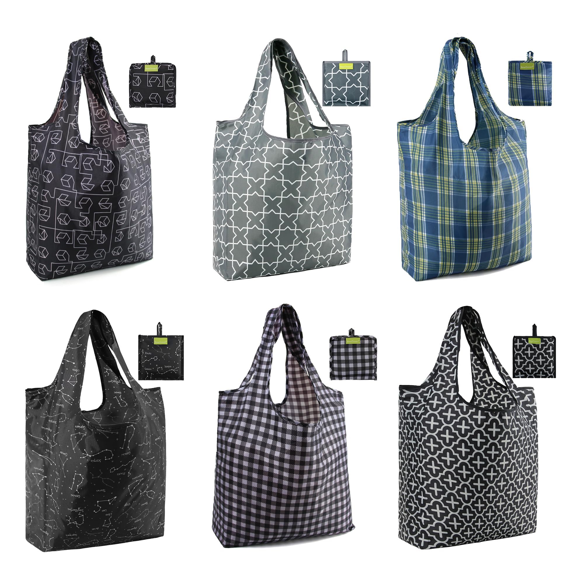 BeeGreen Christmas Reusable Gift Bags,6 Pack Large Holiday Tote Foldable Cloth Bag for Women, Cute Grocery Storage for Xmas Gifts Market Shopping, Washable Collapsible Reusable Bags with Handles